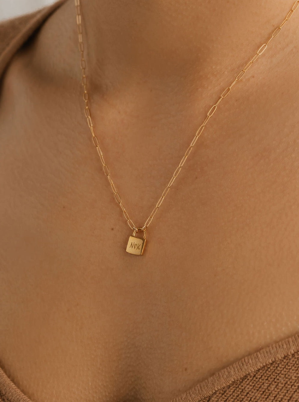gold lock Engravable pendant necklace