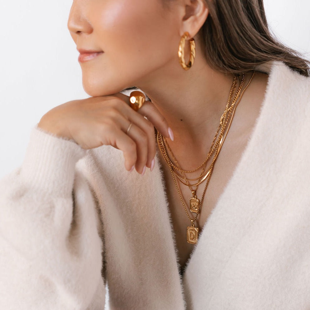 layering necklaces with anti tarnish big hoop