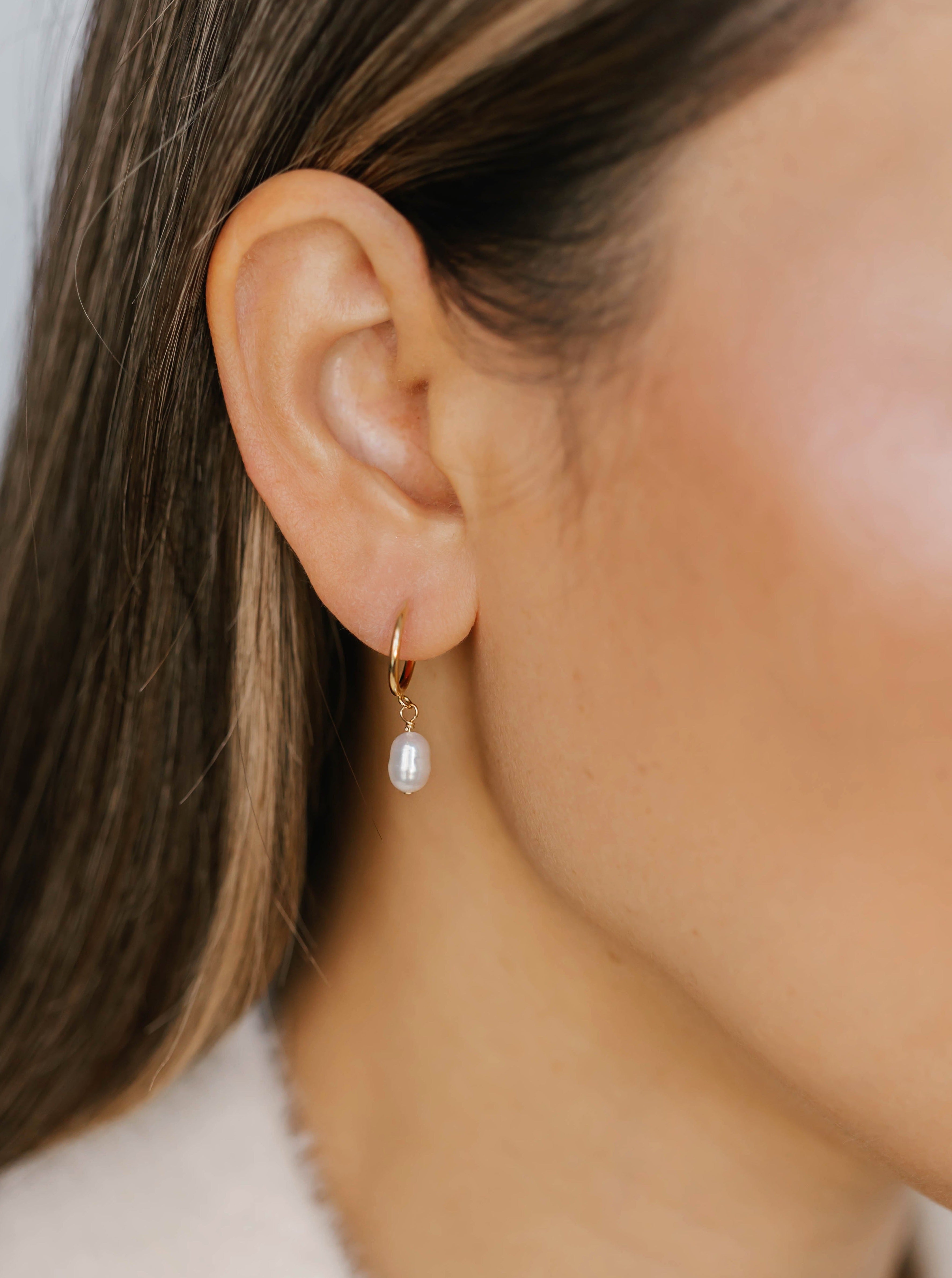 anti tarnish pearl hoop earrings