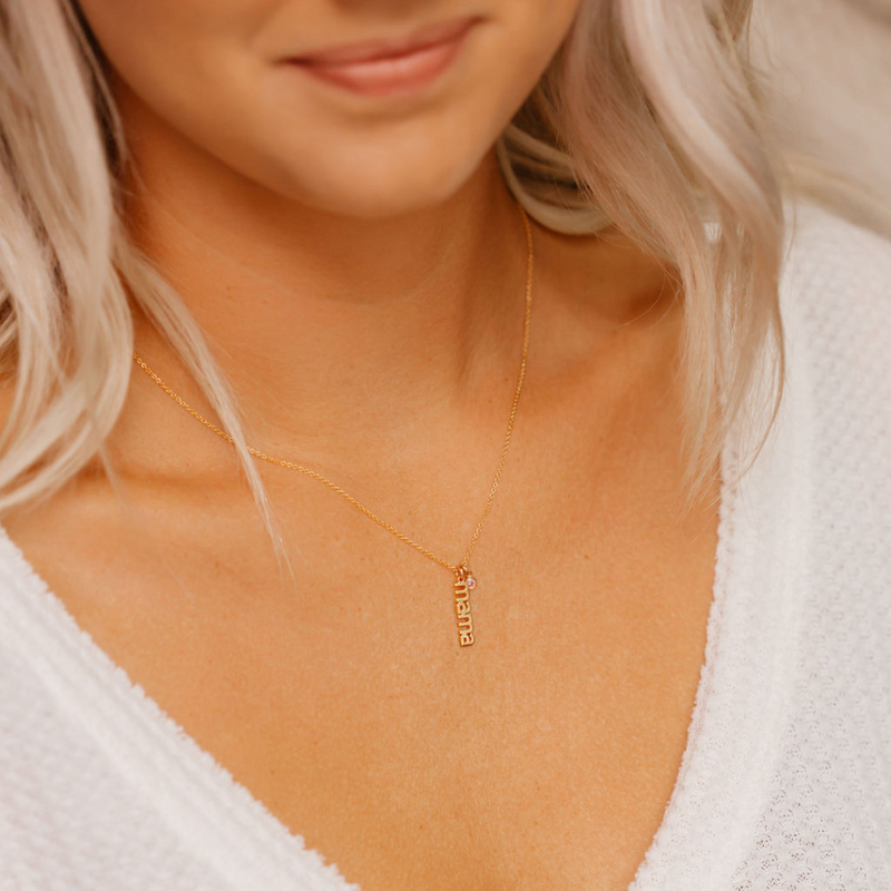 vertical mama pendant with birthstone