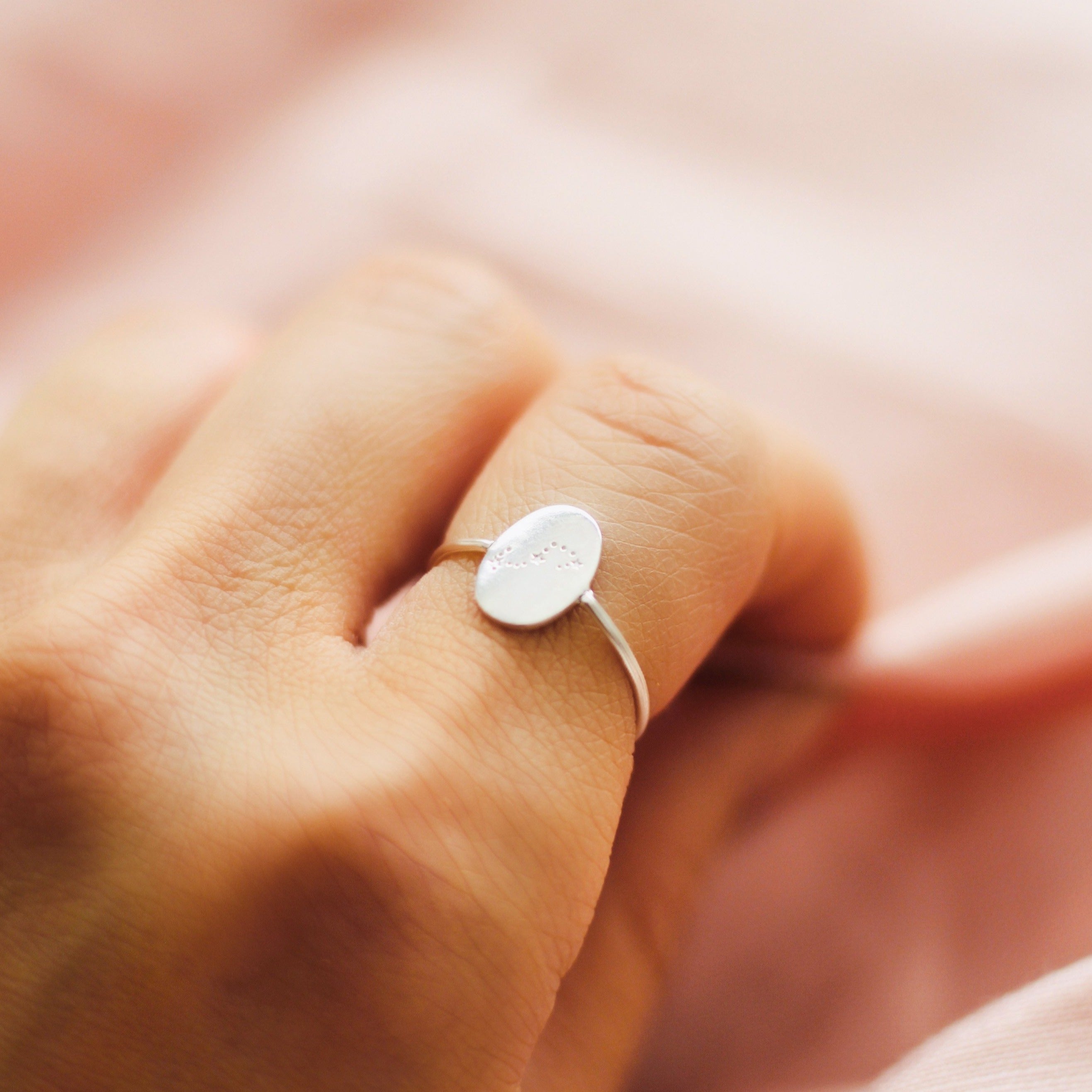 zodiac ring hand stamped with constellation sign