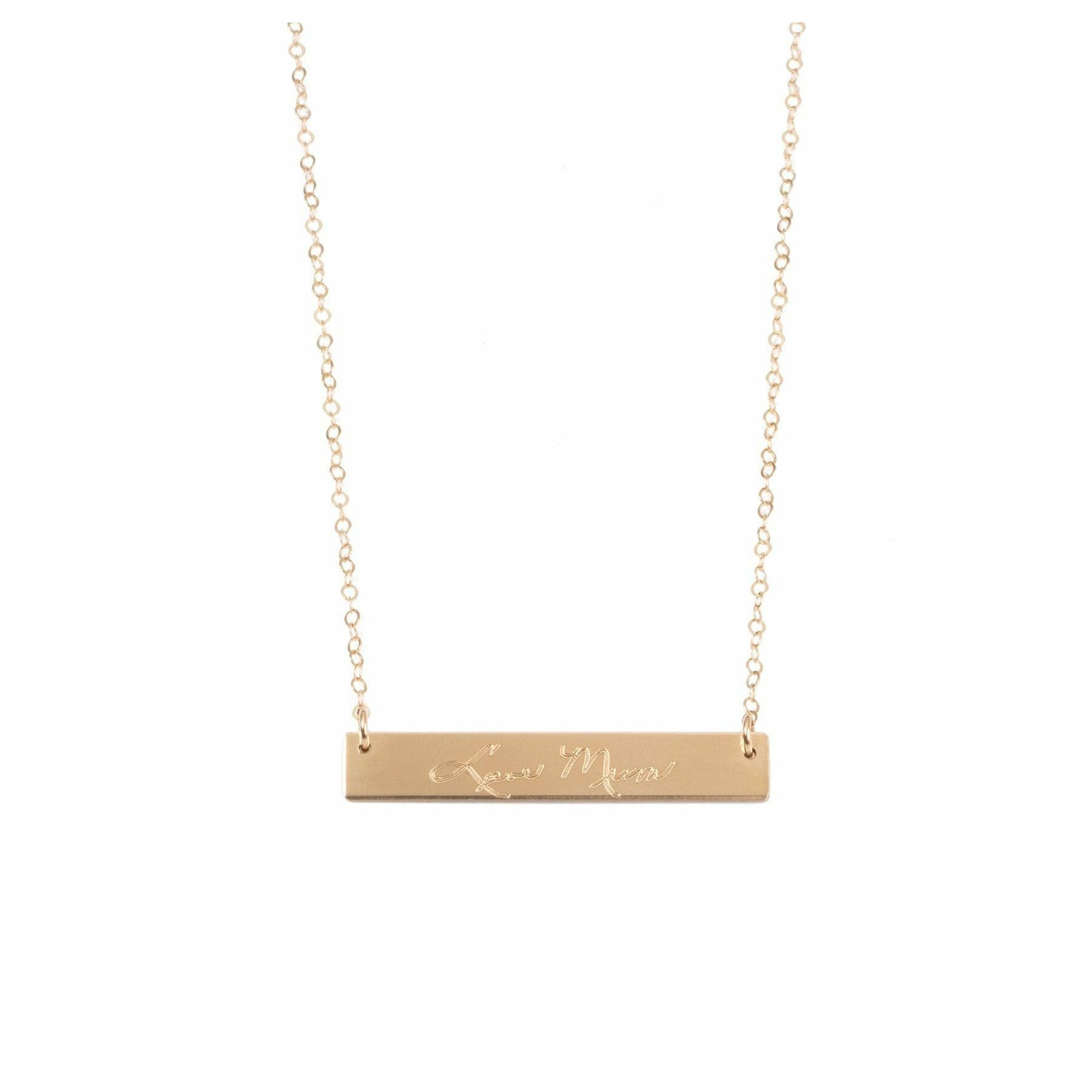 handmade actual handwriting bar necklace in rose gold
