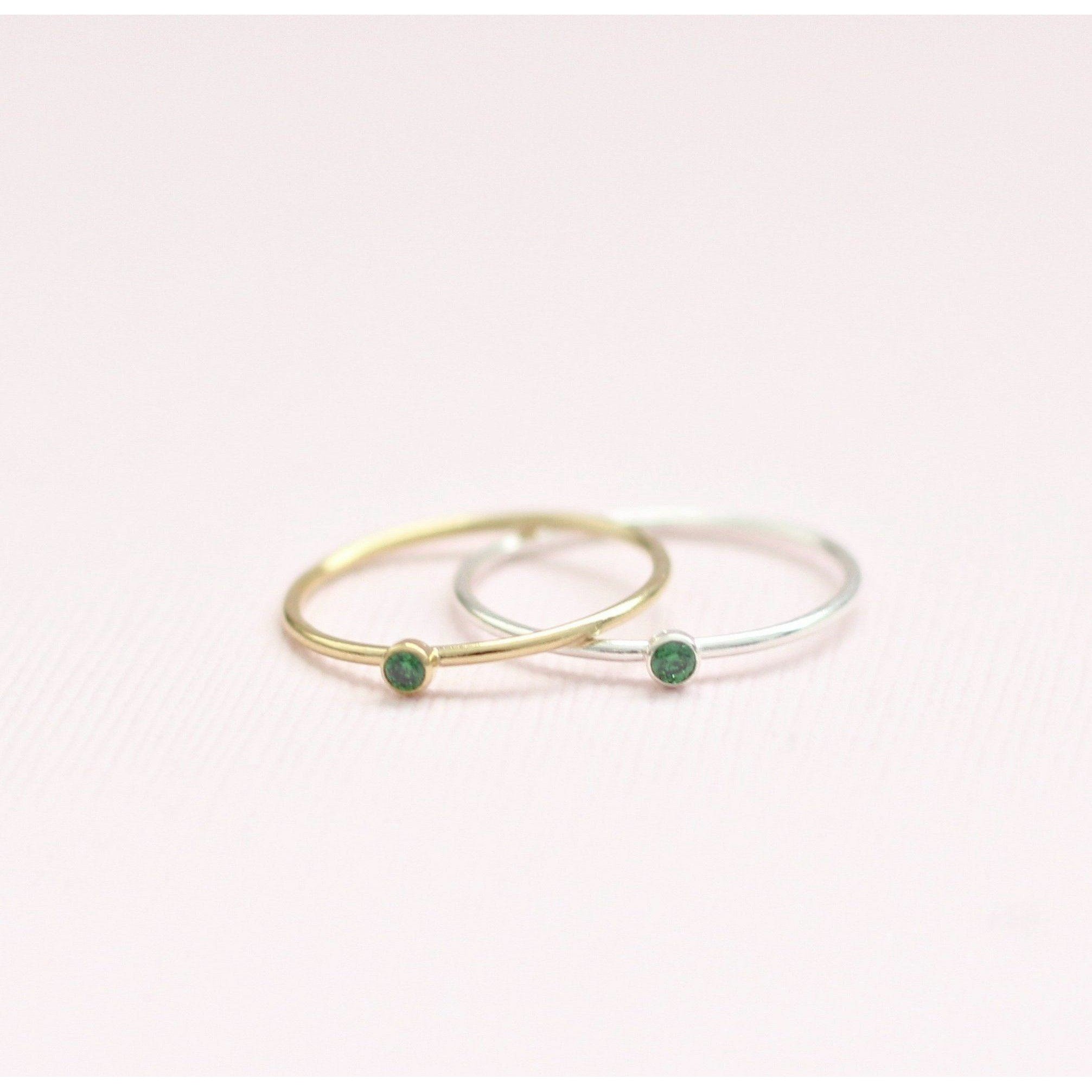 Handmade May Emerald birthstone rings made with sterling silver and gold filled. Handmade May birthstone ring sustainably made in Canada. 