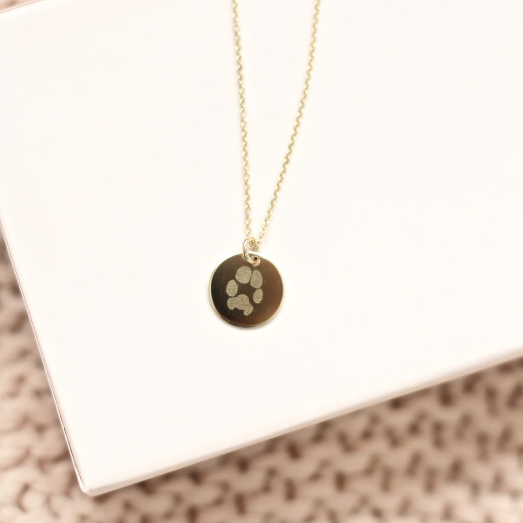 solid gold paw print necklace