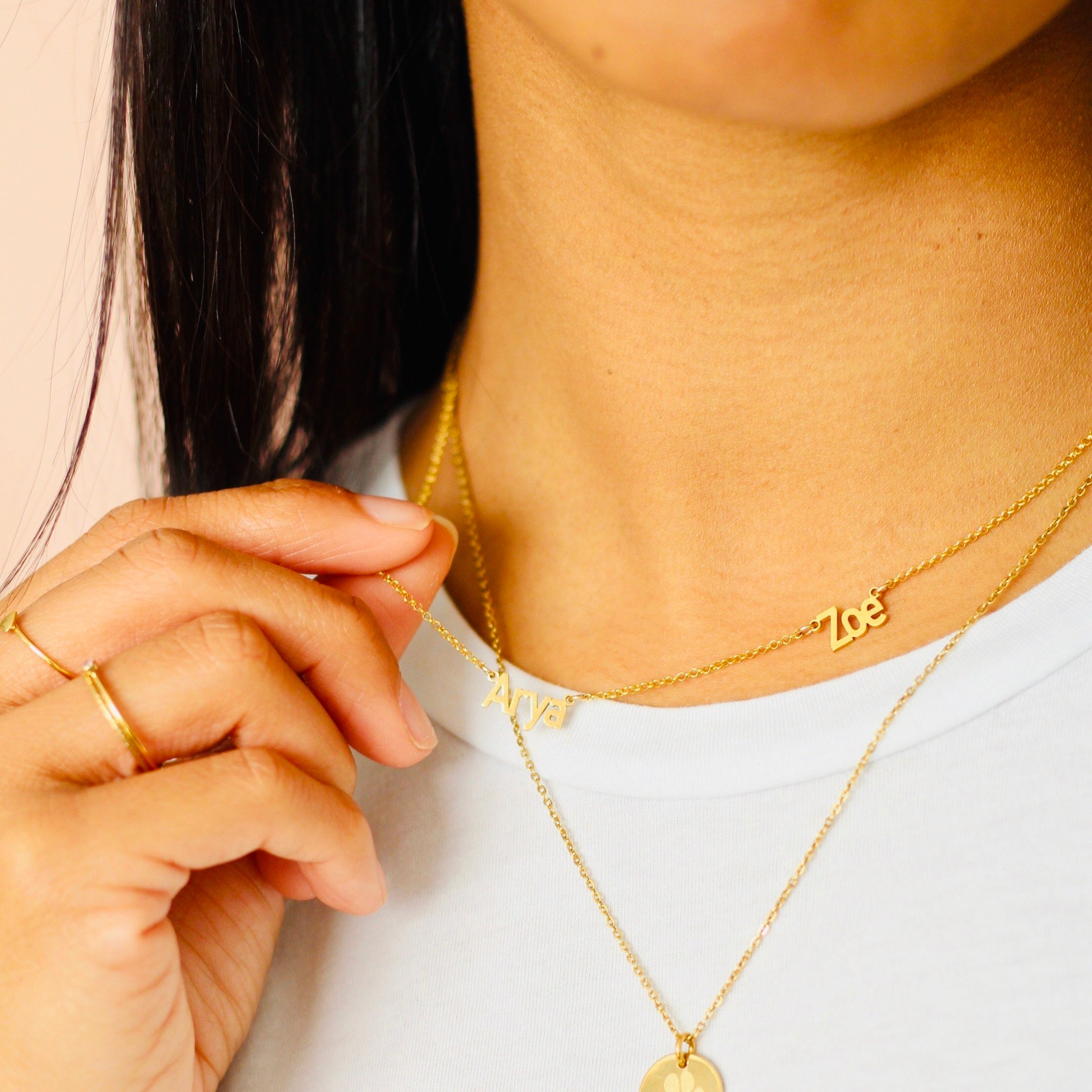 multiple name necklace in arial basic font