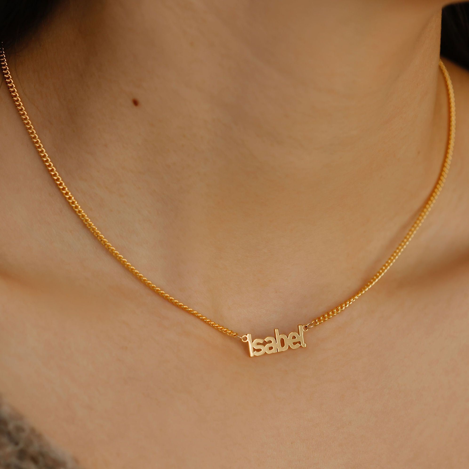 name necklace with double curb chain
