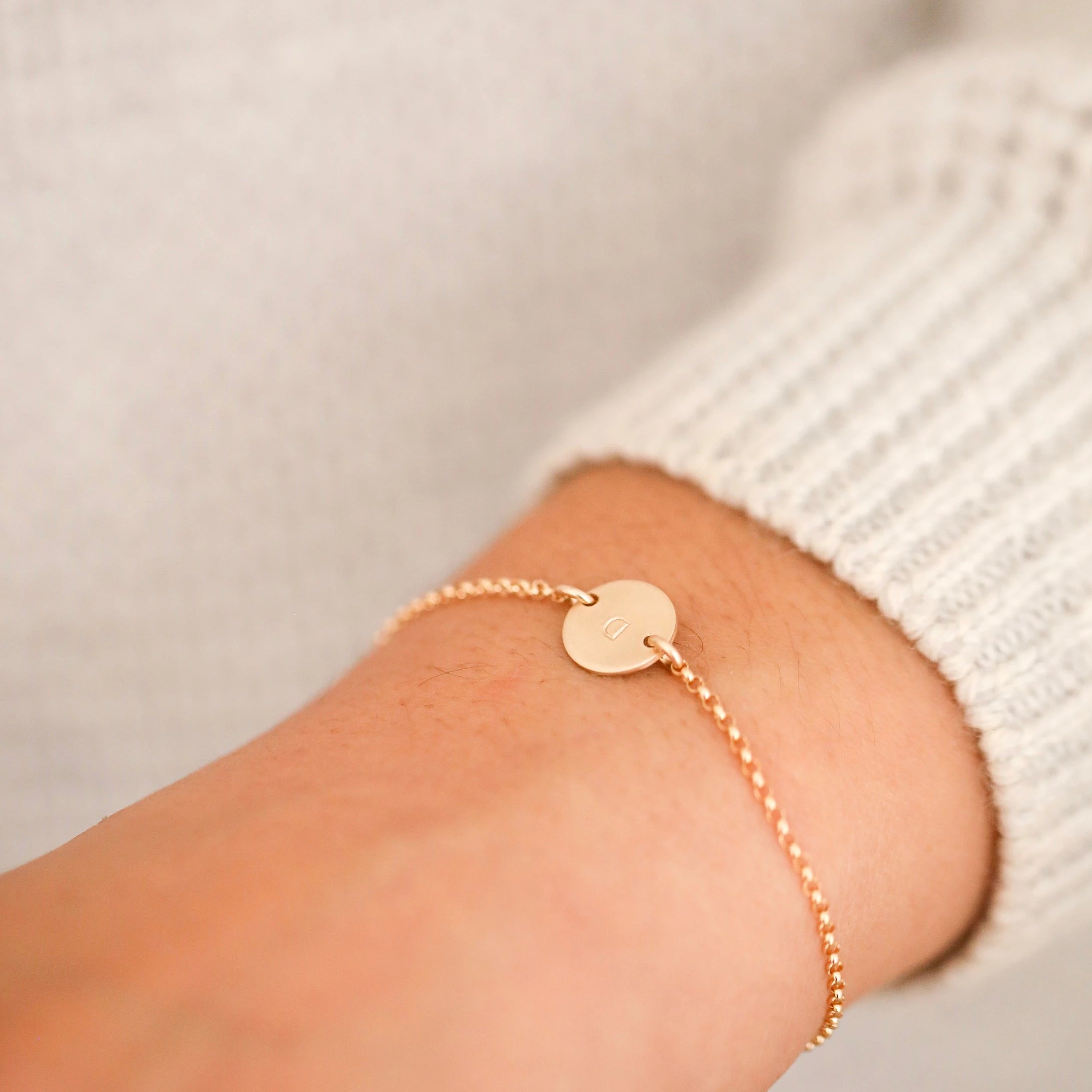 Handmade custom initial coin bracelet in gold